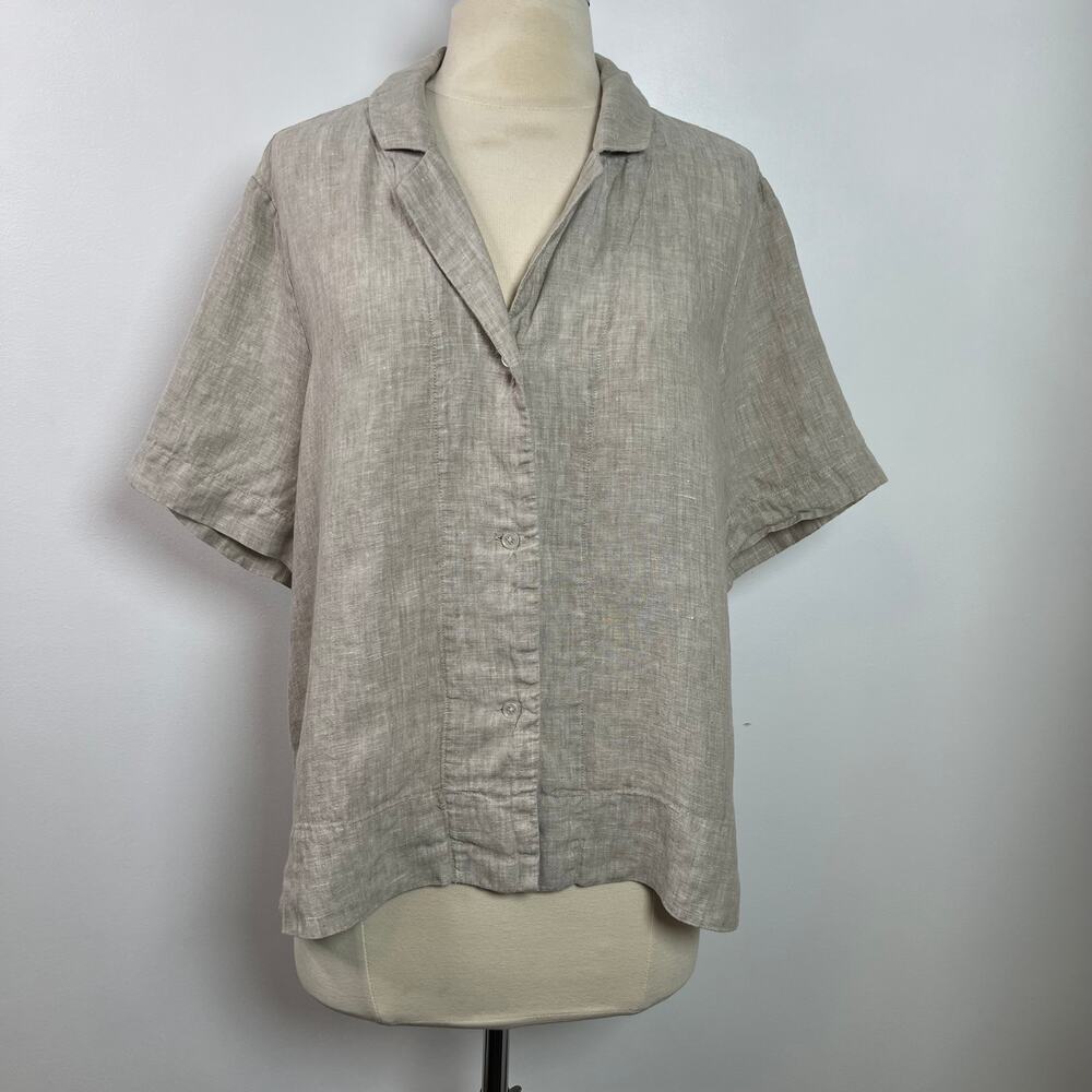 Quince Womens 100% Linen Classic Neutral Tan Button Down Shirt Minimalist Size L - Picture 6 of 14